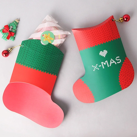 Scatole Regalo A Forma Di Calza Di Natale Carta Cartone Confezione Per Caramelle Con Etichette Motivo X-MAS Festa