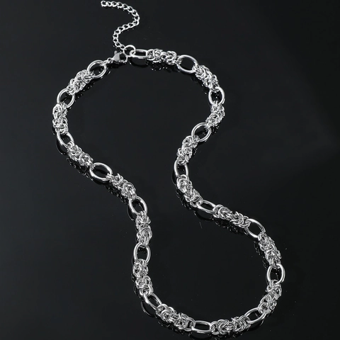 Titanium Steel Interlocking Rings Byzantine Chain Necklace For Men Hip Hop Punk Style Polished Handmade Jewelry Accessory