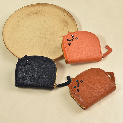Mini Cat Card Holder Wallet Litchi Grain PU Leather Accordion Multi Slots Zipper Coin Purse Cute Cartoon For Women Girls