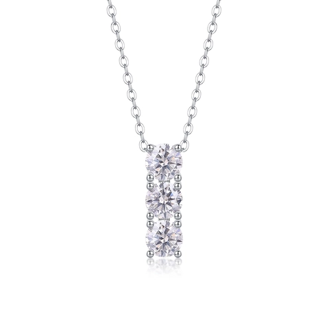 S925 Sterling Silver Three Stone Moissanite Pendant Necklace For Women Elegant Inlaid Sparkling Fine Jewelry Anniversary Gift