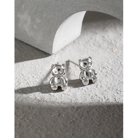 Boucles D'oreilles Puces Ours 3D Avec Tige En Argent Sterling 925 Bijoux Forme Animale Polis Minimalistes Pour Femmes