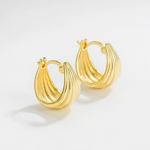 Orecchini a Cerchio Geometrici a Costine in Argento Sterling 925 Minimalisti Francesi Vintage Ondulati a C Donna