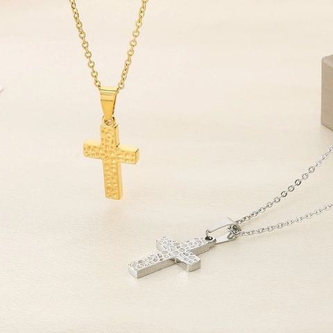 Collana Minimalista Con Pendente A Croce In Acciaio Al Titanio Martellato Per Uomo E Donna Catena Da Clavicola Gioielli Regalo