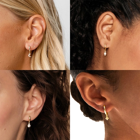 Orecchini a Cerchio in Argento Sterling 925 per Donna Oro Argento Zirconia Croce Luna Stella Malocchio Pugnale Orecchini Huggie