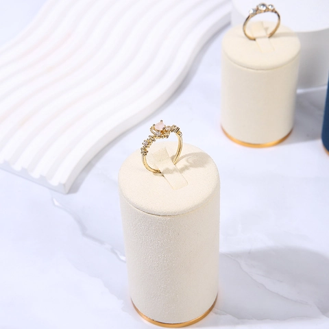 Ring Display Stand Cylindrical Jewelry Showcase Rack Aluminum Alloy Microfiber Velvet Gold Base Multi Color Photography Props