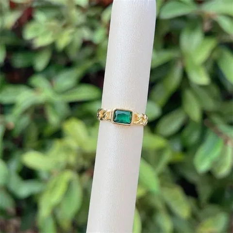 Bague En Cuivre Plaqué Or 18 Carats Zircone Verte Vintage Anneau Ouvert Réglable Pour Femmes Bijoux Minimalistes Élégants