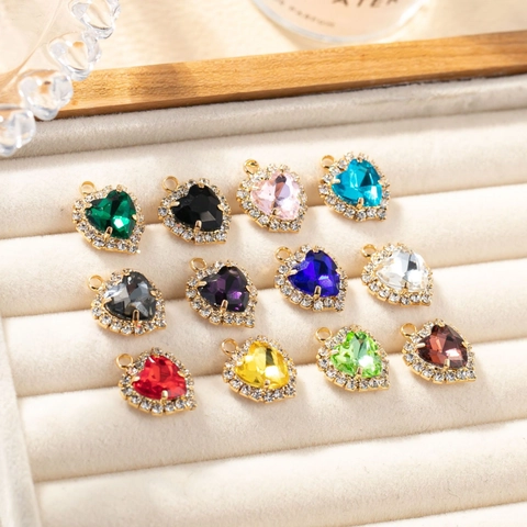 Heart Pendant Necklace Copper Gold Plated Artificial Crystal Rhinestone Multi Color DIY Jewelry Making For Women Girls