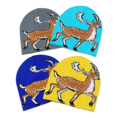 Dames Kerst Rendier Jacquard Gebreide Muts Winter Warm Acryl Randloze Beanie Voor Kerstmis Vakantie Festival Cadeau