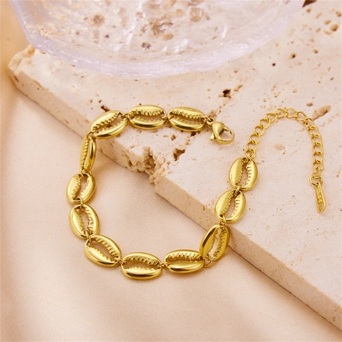 Bracciale A Catena Con Conchiglie Di Mare Acciaio Inossidabile Placcato Oro 18K Stile Marino Regolabile Gioielli Da Donna