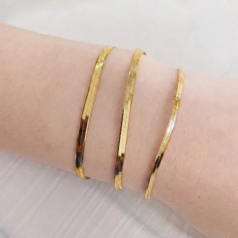 Bracelet Minimaliste En Acier Inoxydable Chaîne Serpent Plate Style Chevrons Bijoux De Mode Versatiles Femmes