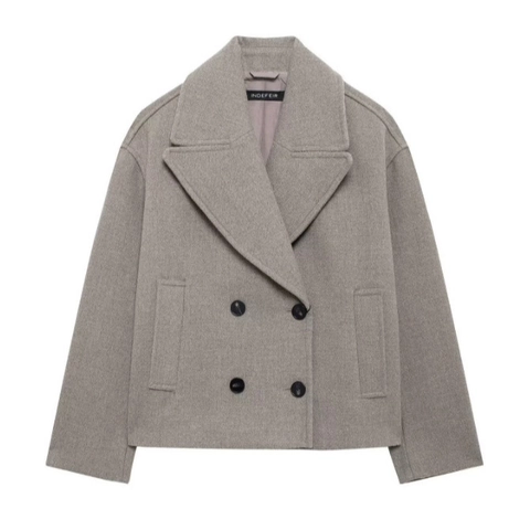 Women Wool Blend Short Coat Double Breasted Lapel Solid Color Elegant Casual Outwear Jacket