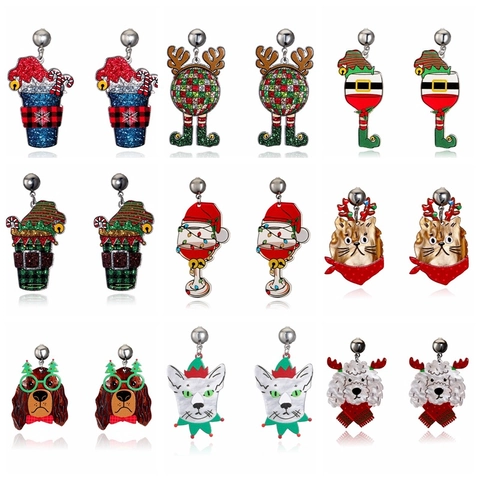 Weihnachts Acryl Tropfenohrringe Süße Rentier Weihnachtsmann Katze Hund Tier Kaffeetasse Muster Feiertag Party Schmuck Für Damen