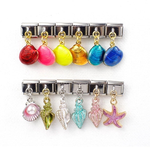 Abalorio Italiano Eslabón Modular Concha Estrella De Mar Perla Artificial Acero Inoxidable 316L Esmalte Joyería DIY Estilo Marino