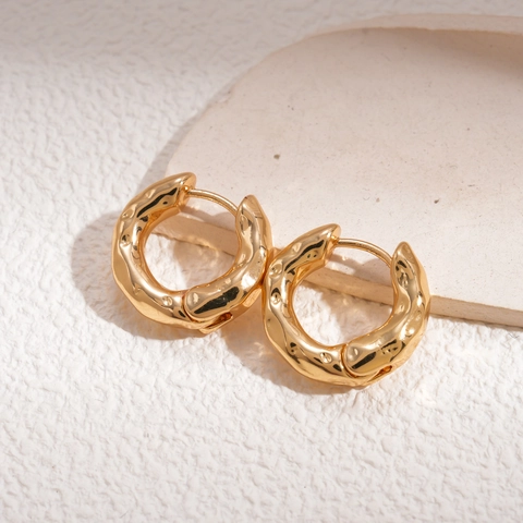 Orecchini A Cerchio Spessi Lega Geometrica Trama Fusa Metallo Forma C Moda Minimalista Con Perno In Acciaio Inossidabile