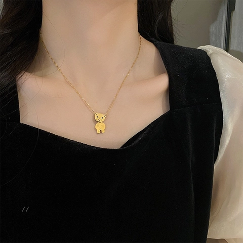 Collar Con Colgante De Acero De Titanio Para Mujer Joyería Minimalista Elegante Con Dije De Oso Corazón Forma Geométrica