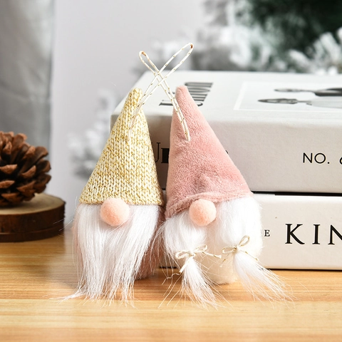 Ornamenti Appesi Gnomi Di Natale Peluche Velluto Maglia Bambola Senza Volto Barba Bianca Naso Rosa Decorazione