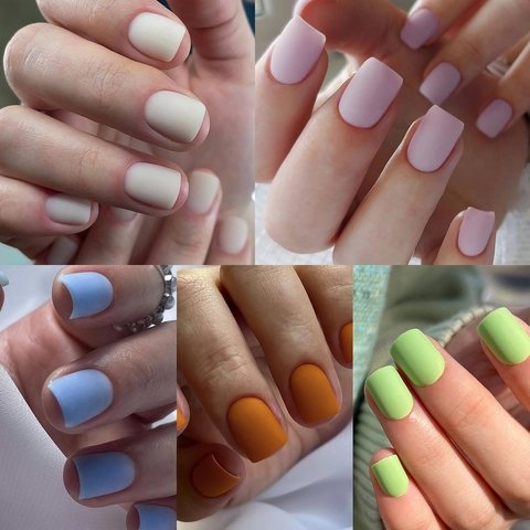 Matte Press On Nails Solid Color Square Shape Detachable Full Cover Artificial Fingernails For Women Elegant Simple Style