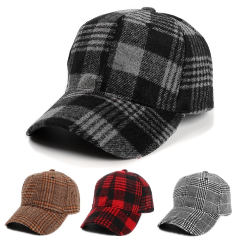 Cappello Da Baseball A Quadri Unisex Autunno Inverno Sensazione Lana Regolabile Chiusura In Velcro Cappello Da Sole Casual