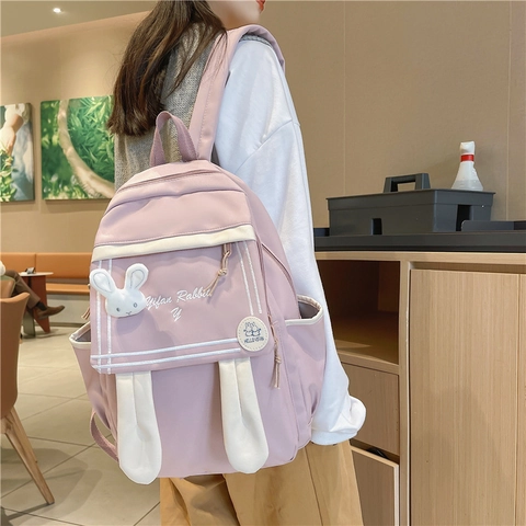 Zaino Cartone Animato Stile Giapponese Kawaii Orecchie Di Coniglio Nylon Borsa Da Scuola Casual Per Ragazze Adolescenti