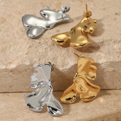 Irregular Liquid Metal Earrings 316 Stainless Steel Geometric Minimalist High Polish Jewelry For Women