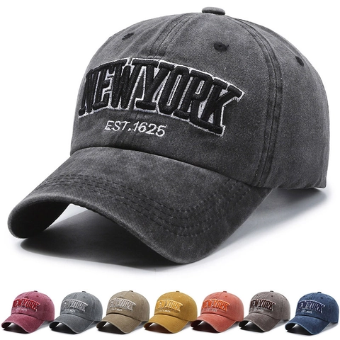 Vintage Washed Cotton Baseball Cap New York Embroidery Distressed Retro Streetwear Adjustable Sun Hat Unisex
