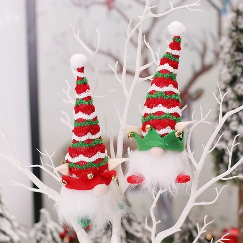 LED Leuchtende Weihnachtsgnom Elfenpuppe Strickstoff Hängende Dekoration Mit Glocke Für Festliche Fensterdekoration