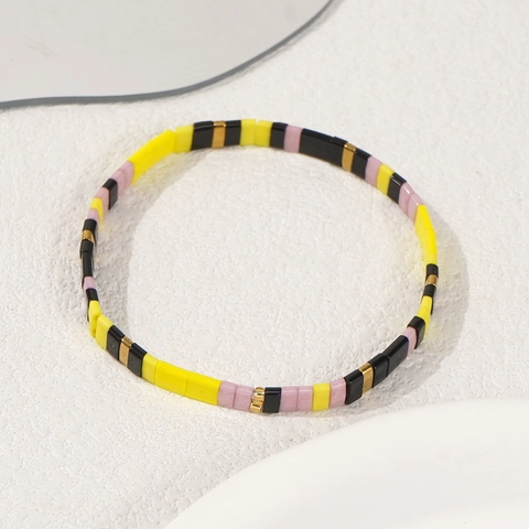 Bohemian Tila Bead Bracelet Handmade Colorful Enamel Glass Tile Elastic Stretch Wristband Fashion Jewelry Gift