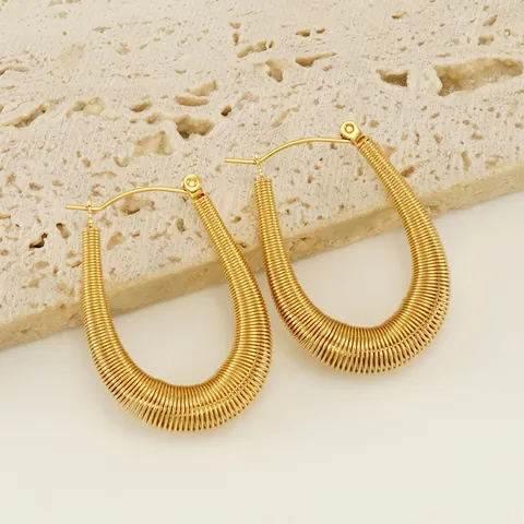 U-Shaped Hoop Earrings For Women Stainless Steel 18K Gold Plated Spiral Winding Texture Fashion Minimalist Jewelry