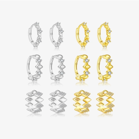925 Sterling Silver Rhombus Geometric Hoop Earrings Fashion Personality Rhinestone Inlaid Small Huggie Earring Women Jewelry