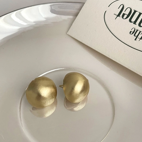 Matte Gold Dome Stud Earrings With Silver Earring Post Brushed Metal Hemispherical Minimalist Geometric Jewelry For Women
