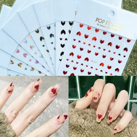 Adesivi Per Unghie Cuore 3D Metallici Olografici Decalcomanie Amore Per San Valentino Manicure Fai Da Te Donna