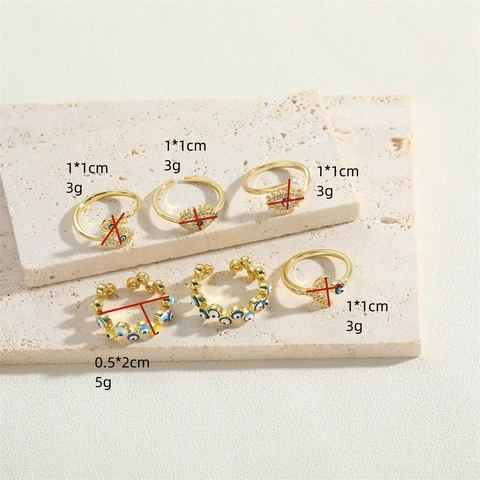 Anillo Abierto Ajustable Mal De Ojo Cobre Circona Cola De Sirena Joyería Bohemia Vintage Para Mujer Tono Dorado