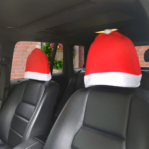 Copri Poggiatesta Auto a Forma di Cappello di Babbo Natale Rosso Bianco Tessuto Spazzolato Decorazione Natalizia Interni Auto Ornamento Natalizio