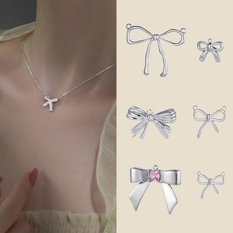 Bowknot Pendants Charms Stainless Steel DIY Jewelry Making Accessories With Stones For Necklaces Earrings Trendy Style