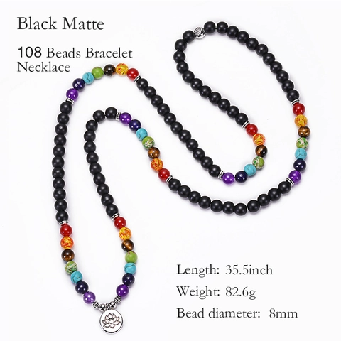 Mala Kralen Ketting Armband Matte Steen Zeven Chakra Natuursteen Legering Elastisch Yoga Meditatie Zen Lotus Levensboom