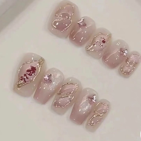 Handmade Press On Nails Cat Eye Gradient Glossy False Nails With Rhinestone Butterfly For Women Elegant Manicure