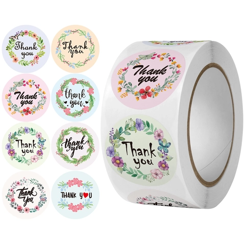Étiquettes De Remerciement Rondes Couronne Florale Autocollants Pour Emballage Cadeau De Mariage Sceau Enveloppe