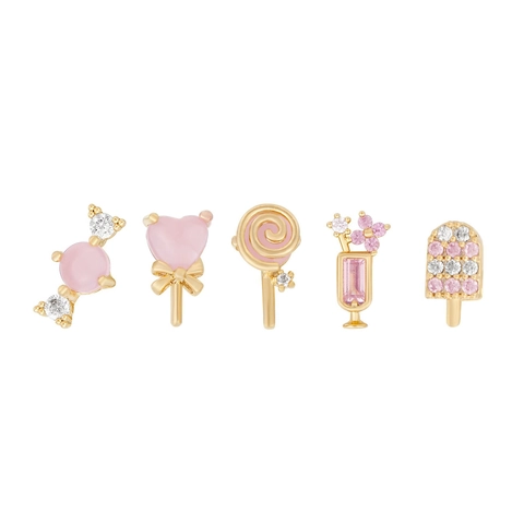 Cute Eco-friendly Copper Lollipop Ice Cream Stud Earrings For Women With 925 Sterling Silver Earring Post Rhinestone Jewelry