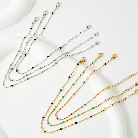 Bohemian Edelstahl Fußkettchen Für Damen Bunte Emaille Perlen Dünne Kette Verstellbar Sommer Strand Fußschmuck