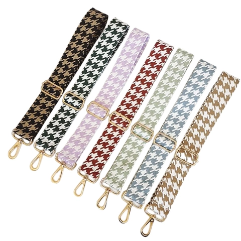 Adjustable Shoulder Bag Strap Houndstooth Jacquard Nylon Woven Replacement Belt With Gold Metal Buckles For Crossbody