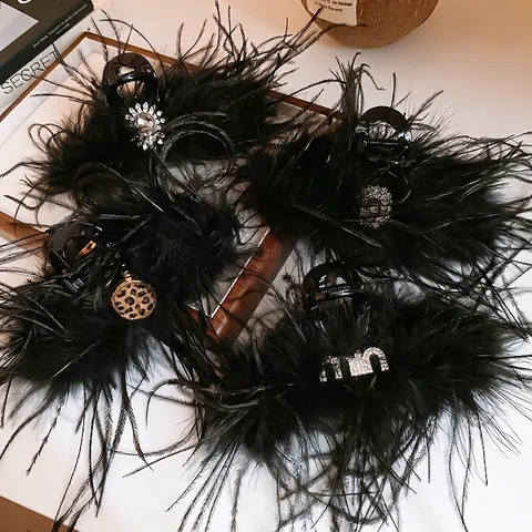 Elegant Feather Hair Claw Clip With Rhinestone Alloy Material Stylish Back Head Shark Clip For Women Girls Accessory