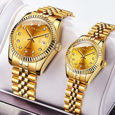 Luxury Alloy Quartz Watch For Couple Rhinestone Calendar Dial Metal Strap Casual Fashion Gold Silver Business Watch