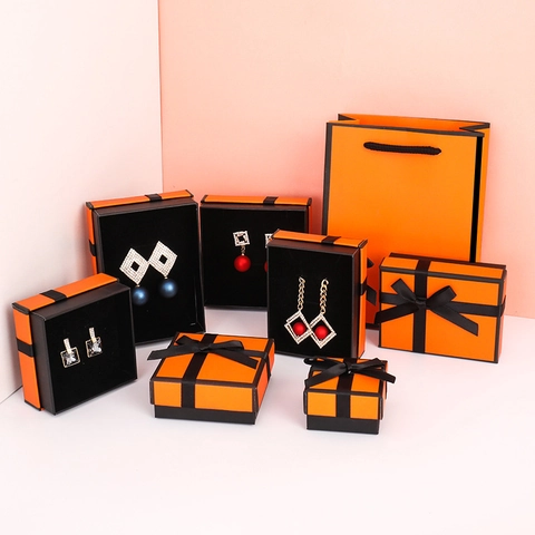 Jewelry Gift Boxes Paper Packaging Bags With Ribbon Bowknot For Necklace Earring Ring Storage Elegant Display Cases