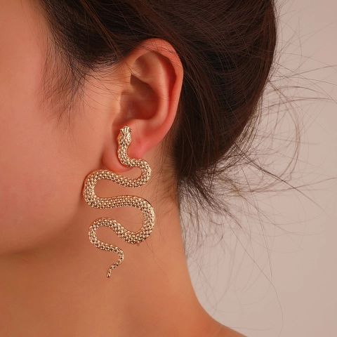 Schlangenform Hängerohrringe Und Ring Legierung Punk Retro Gothic Tier Geschnitzt Texturiert Für Damen Modeschmuck