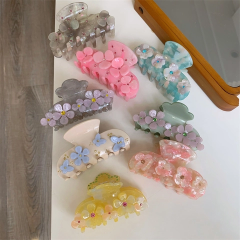 Mollette Per Capelli In Acetato Floreale Pinza A Squalo In Resina Marmorizzata Con Farfalle Di Strass Accessori