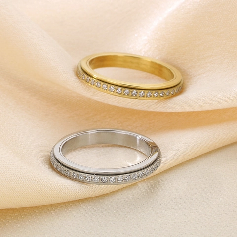 316L Roestvrijstalen Eternity Spinner Ring Met Een Rij Zirkonia Strass Draaibare Minimalistische Sieraden Voor Dames