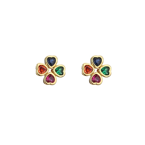 Copper Zircon Stud Hoop Earrings Butterfly Heart Clover Love Letter Geometric Colorful Sparkly Fashion Jewelry For Women