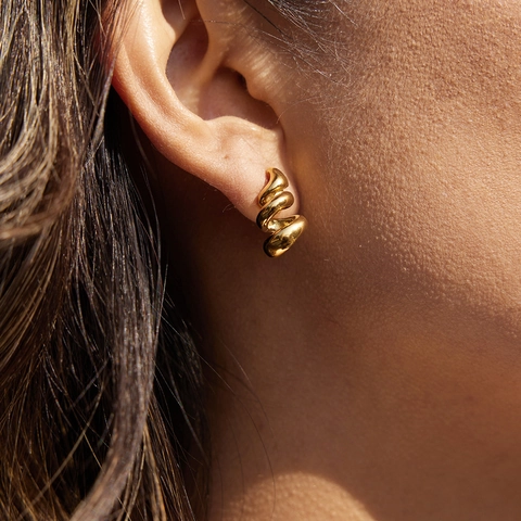 Pendientes de Botón Modernos de Acero Inoxidable en Espiral para Mujer Chapados en Oro 18k Pulidos Geométricos Minimalistas