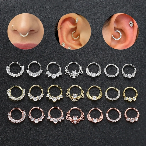 Anneau De Nez Septum Rond Cuivre Zircon Bijoux De Piercing Oreille Cartilage Helix Stud Géométrique Couronne Femmes Hommes