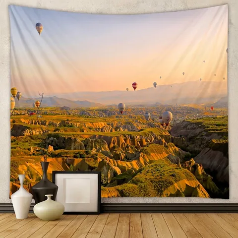 Tapiz De Pared Paisaje Globos Aerostáticos Capadocia Atardecer Naturaleza Decoración Habitación Poliéster Tela Colgante